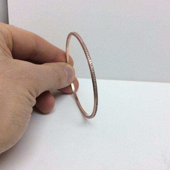 14K Rose Real Solid GOLD BANGLE CZ Zirconia Bangle Bracelet 9.50gr 71/2'' - Picture 5 of 8